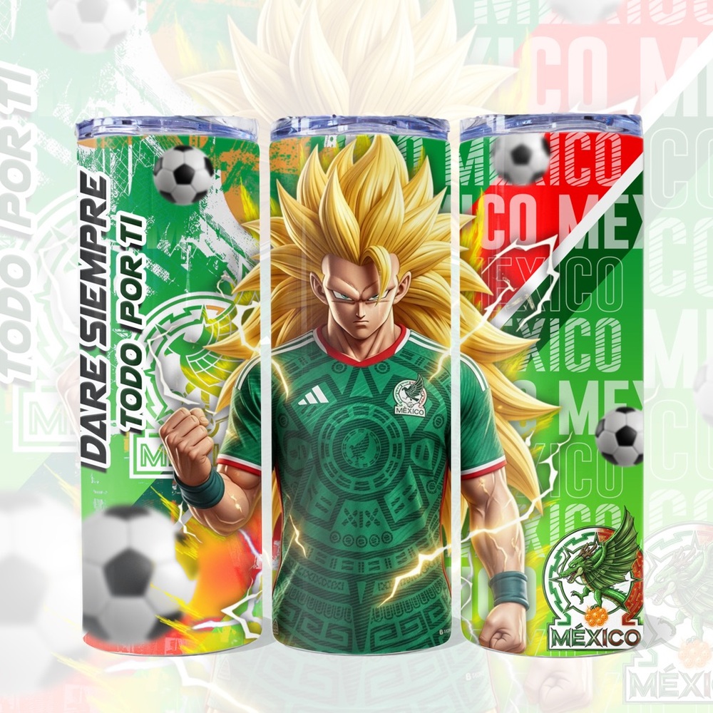 Green Mexico Soccer Stainless Travel Tumbler with Fan Graphic
